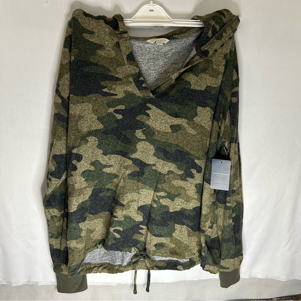Lucky Brand Camo Hooded Long Sleeve Top